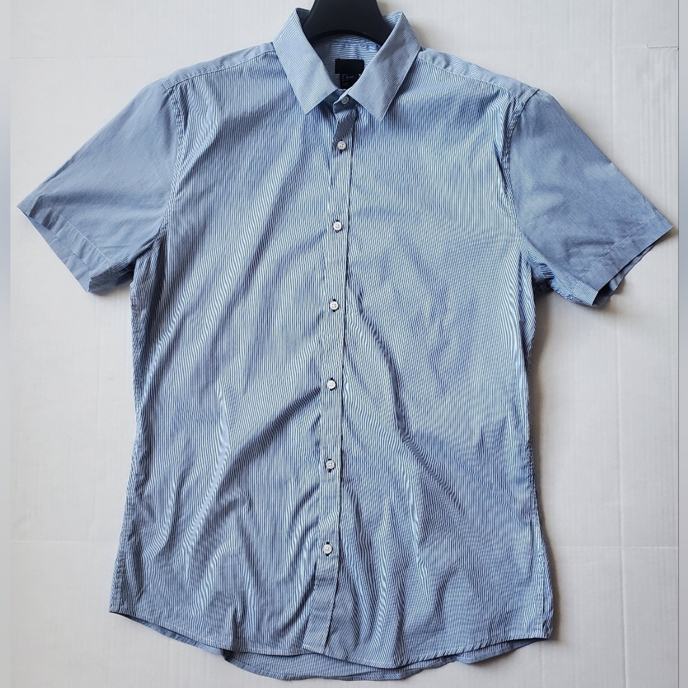 H&M Men's Blue Striped Short Sleeve Button-Up Shirt Sz L